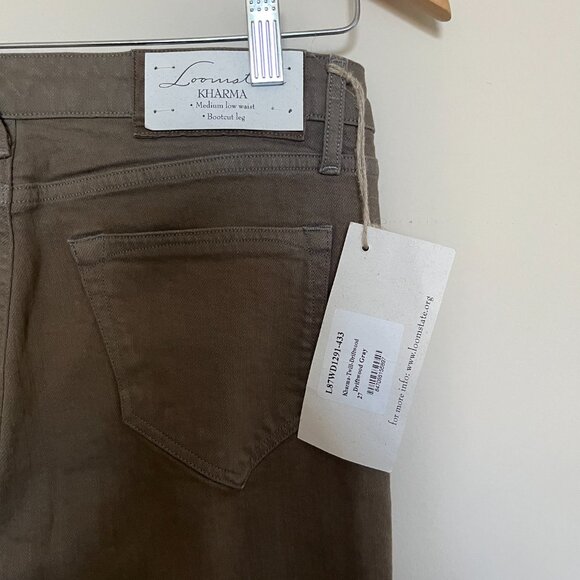 Loomstate Kharma Organic Cotton Medium Low Waist Driftwood Gray/Green Bootcut 27 - Picture 3 of 8